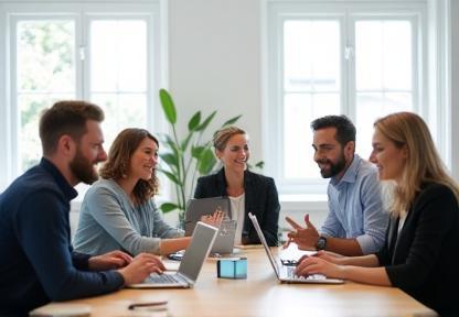 Friendly team collaborating on a smart home project in a modern Dutch office