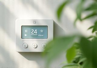 Thermostat and eco-friendly control panel on wall